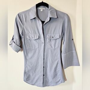 JAMES PERSE Blue Gray Button-Up Shirt 3/4 Sleeve, NWOT, Size Small
